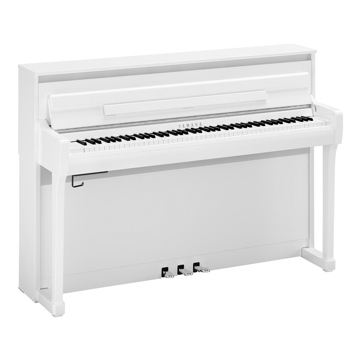 Diagonal side view of the Yamaha Clavinova CLP-885PWH