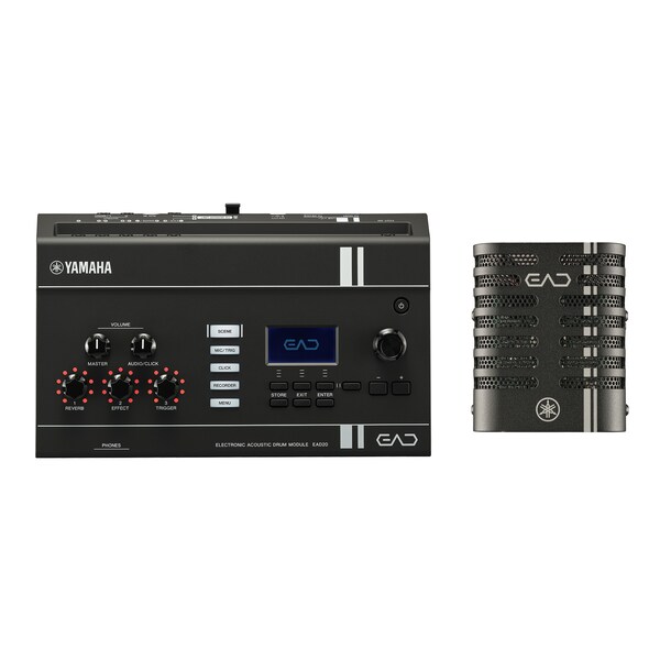 Módulo de bateria acústica eletrónica e unidade de sensor Yamaha EAD20 concebidos para captar e melhorar as atuações de bateria acústica.