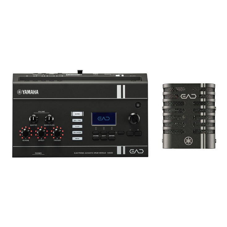 Módulo de bateria acústica eletrónica e unidade de sensor Yamaha EAD20 concebidos para captar e melhorar as atuações de bateria acústica.