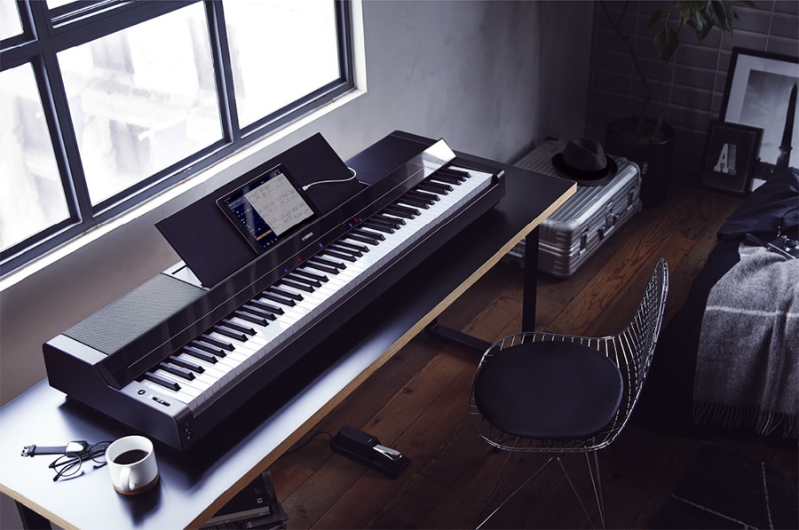 A Yamaha P-S500 digital piano on a desk