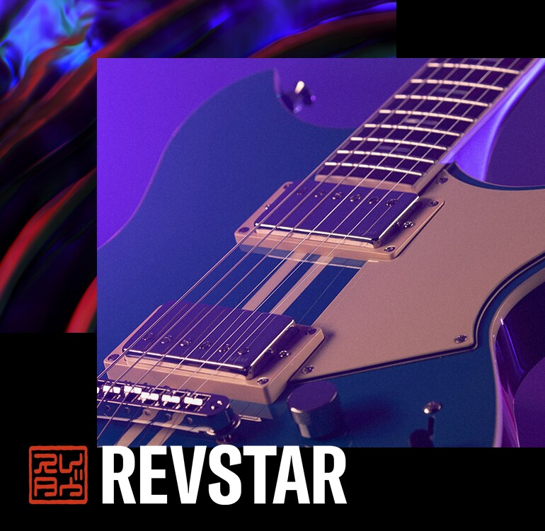 Plano de detalhe da Revstar Professional “RSP20 SWB” com iluminação roxa ao fundo