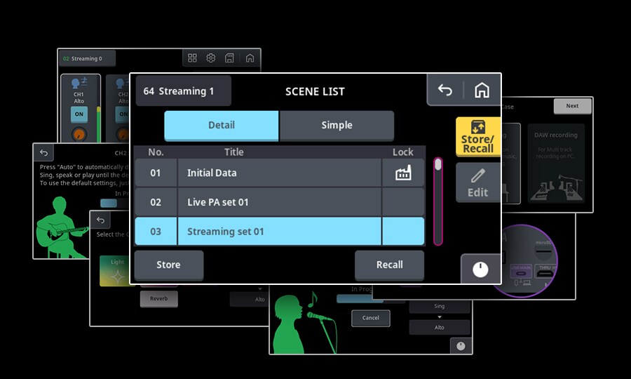 Yamaha URX44: Alterações rápidas de configuração com Scene Recall